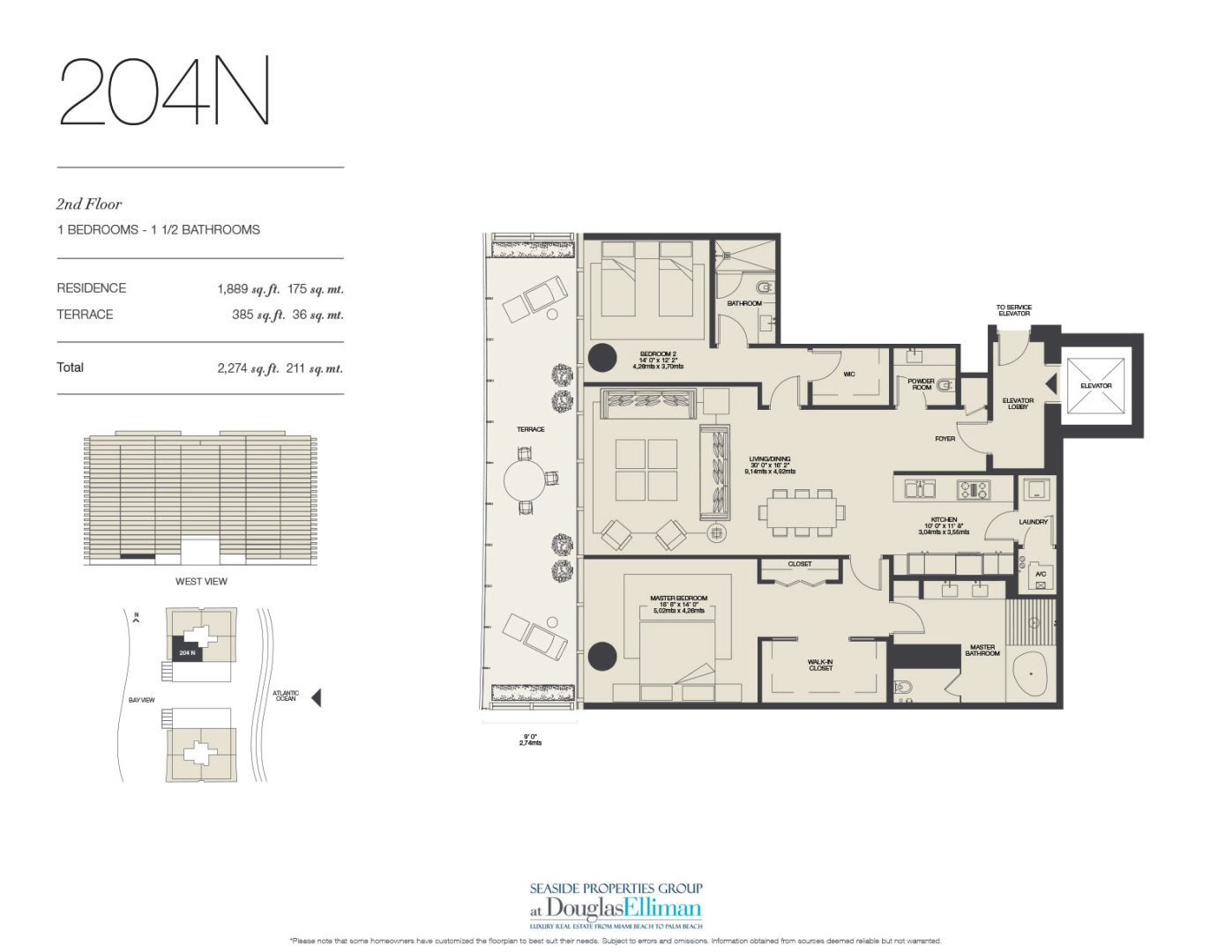 The 204N Floorplan for Oceana Bal Harbour, Luxury Oceanfront Condos in Bal Harbour, Florida 33154