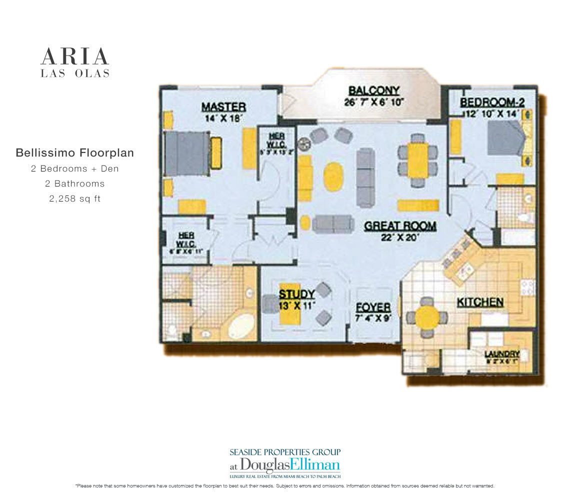 The Bellissimo Model Floorplan for Aria at Las Olas, Luxury Waterfront Condos in Fort Lauderdale, Florida 33301.