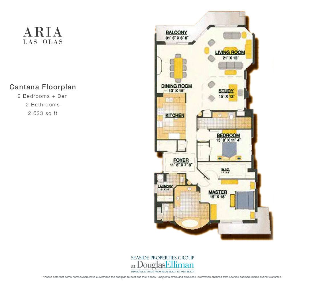 The Cantana Model Floorplan for Aria at Las Olas, Luxury Waterfront Condos in Fort Lauderdale, Florida 33301.