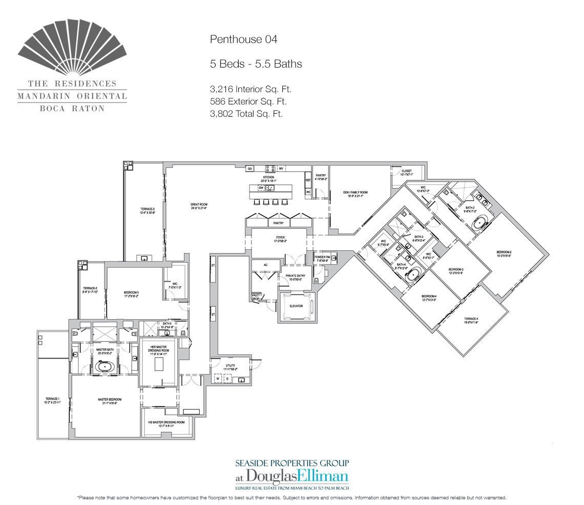The Penthouse 04 Floorplan for The Residences at Mandarin Oriental, Luxury Condos in Boca Raton, Florida.