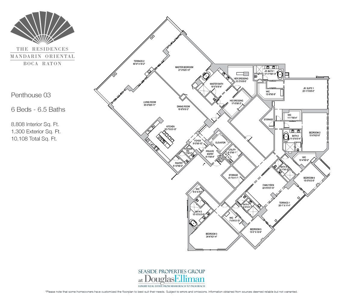 The Penthouse 03 Floorplan for The Residences at Mandarin Oriental, Luxury Condos in Boca Raton, Florida.