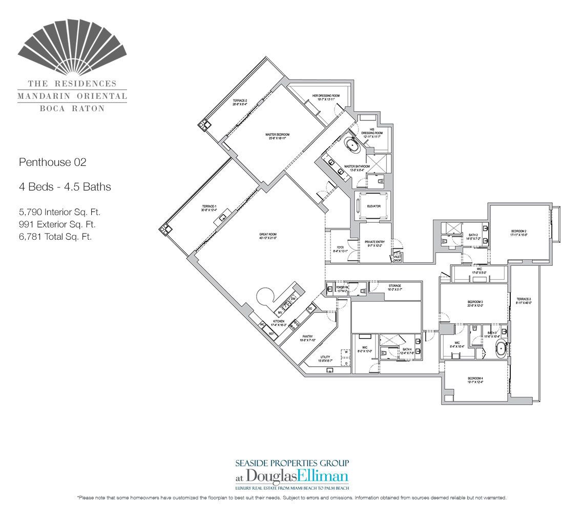 The Penthouse 02 Floorplan for The Residences at Mandarin Oriental, Luxury Condos in Boca Raton, Florida.