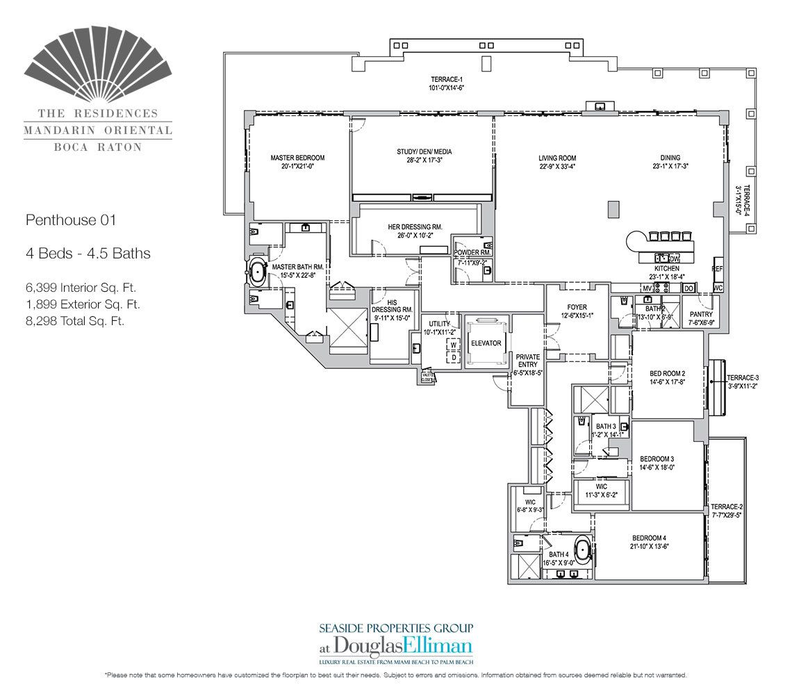 The Penthouse 01 Floorplan for The Residences at Mandarin Oriental, Luxury Condos in Boca Raton, Florida.