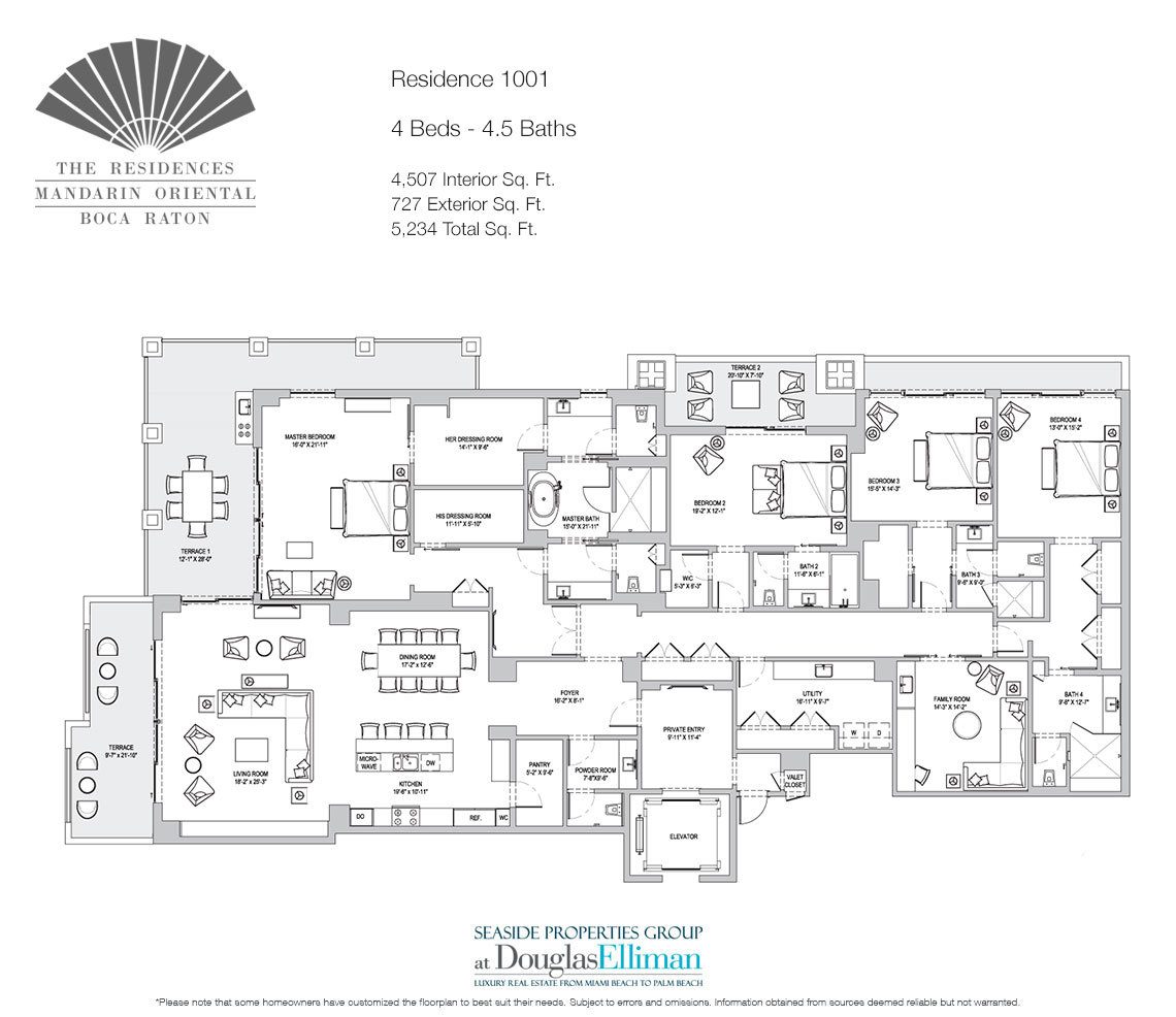 The Residence 1001 Floorplan for The Residences at Mandarin Oriental, Luxury Condos in Boca Raton, Florida.