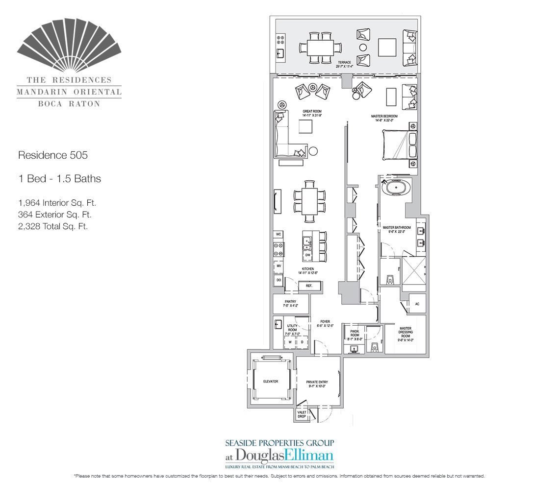 The Residence 505 Floorplan for The Residences at Mandarin Oriental, Luxury Condos in Boca Raton, Florida.