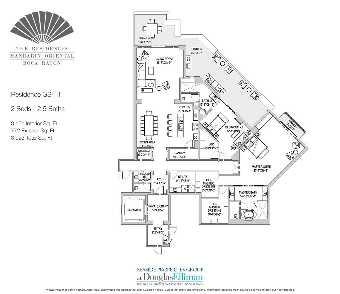 The Residence GS-11 Floorplan for The Residences at Mandarin Oriental, Luxury Condos in Boca Raton, Florida.
