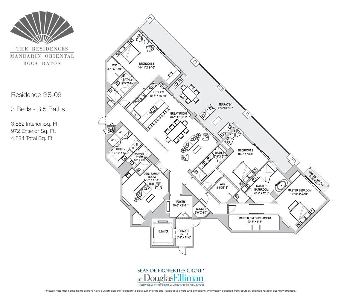 The Residence GS-09 Floorplan for The Residences at Mandarin Oriental, Luxury Condos in Boca Raton, Florida.