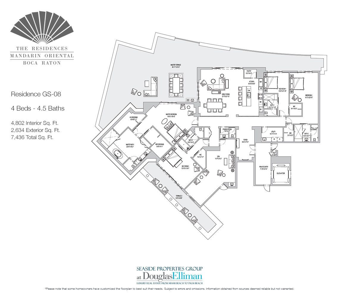 The Residence GS-08 Floorplan for The Residences at Mandarin Oriental, Luxury Condos in Boca Raton, Florida.