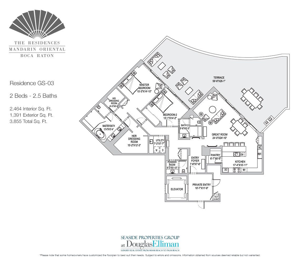 The Residence GS-03 Floorplan for The Residences at Mandarin Oriental, Luxury Condos in Boca Raton, Florida.