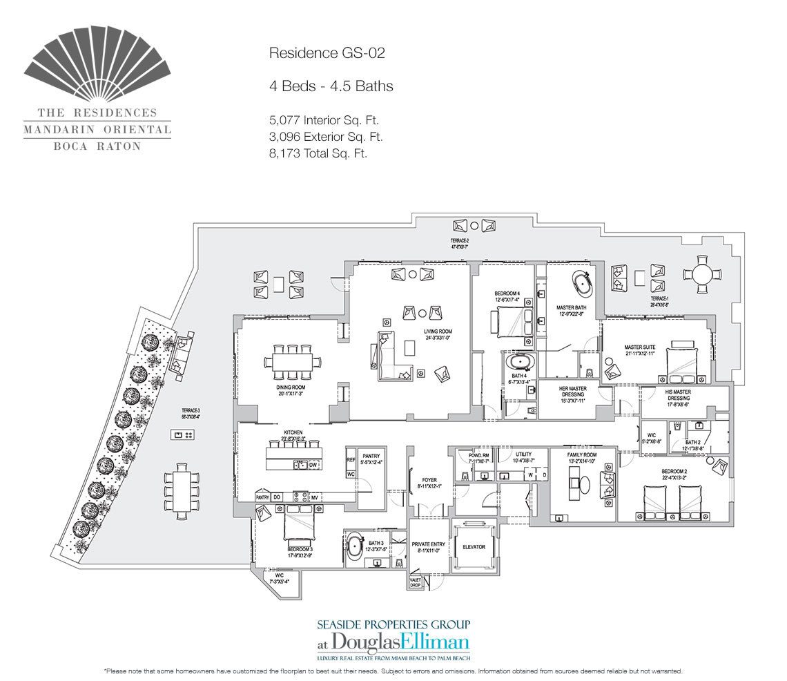 The Residence GS-02 Floorplan for The Residences at Mandarin Oriental, Luxury Condos in Boca Raton, Florida.
