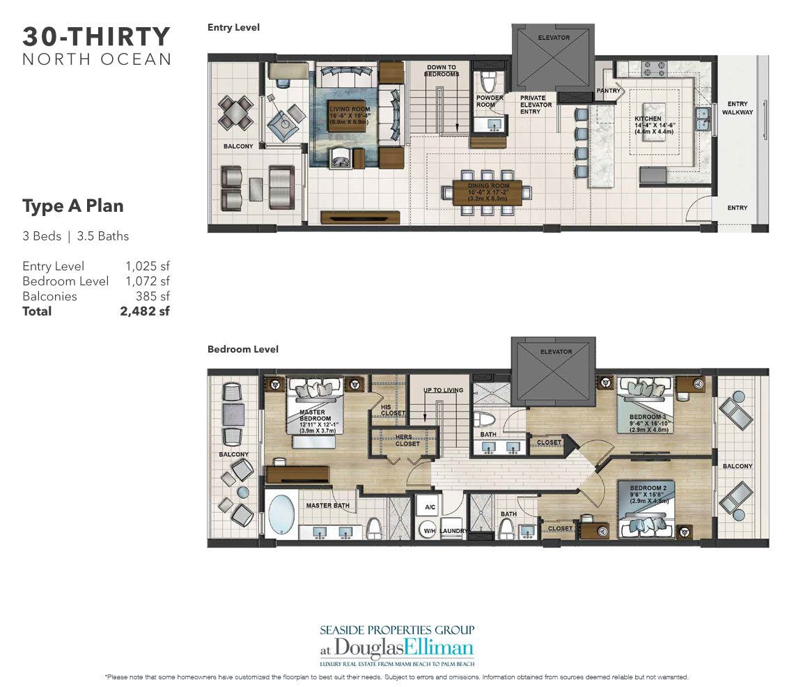 The Unit A Floorplan at 30 Thirty North Ocean, Luxury Seaside Condos in Fort Lauderdale, Florida, 33308.