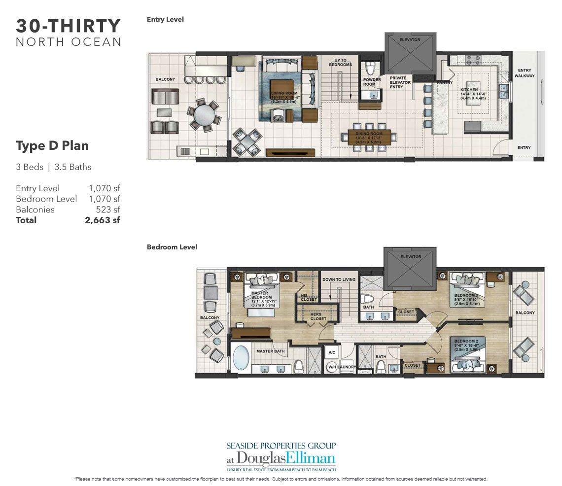 The Unit D Floorplan at 30 Thirty North Ocean, Luxury Seaside Condos in Fort Lauderdale, Florida, 33308.