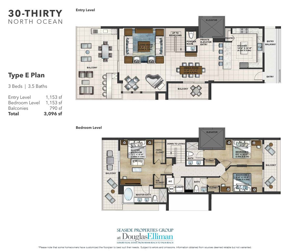 The Unit E Floorplan at 30 Thirty North Ocean, Luxury Seaside Condos in Fort Lauderdale, Florida, 33308.