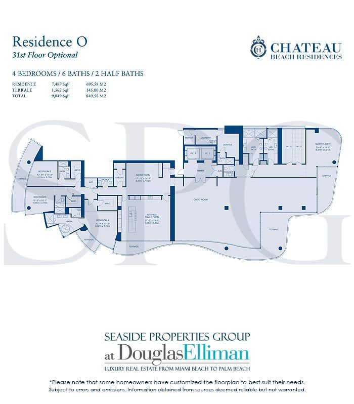 Residence O Floorplan for Chateau Beach Residences, Luxury Oceanfront Condominiums in Sunny Isles Beach, Florida 33160