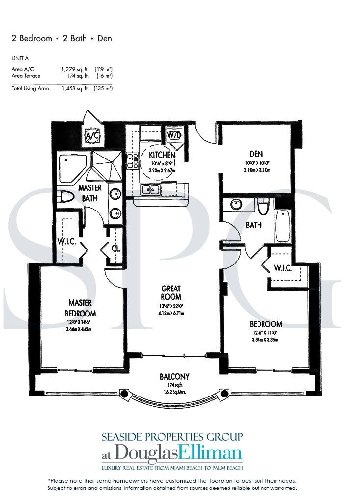 Floorplan Model  A for The Vue, Luxury Seaside Condominiums in Fort Lauderdale, Florida 33305