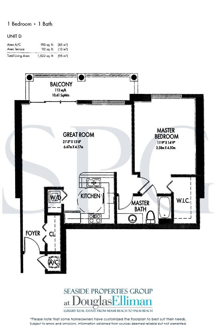 Floorplan Model D for The Vue, Luxury Seaside Condominiums in Fort Lauderdale, Florida 33305
