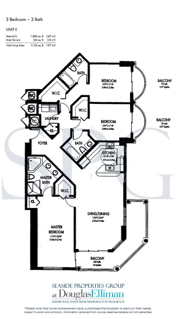 Floorplan Model E for The Vue, Luxury Seaside Condominiums in Fort Lauderdale, Florida 33305