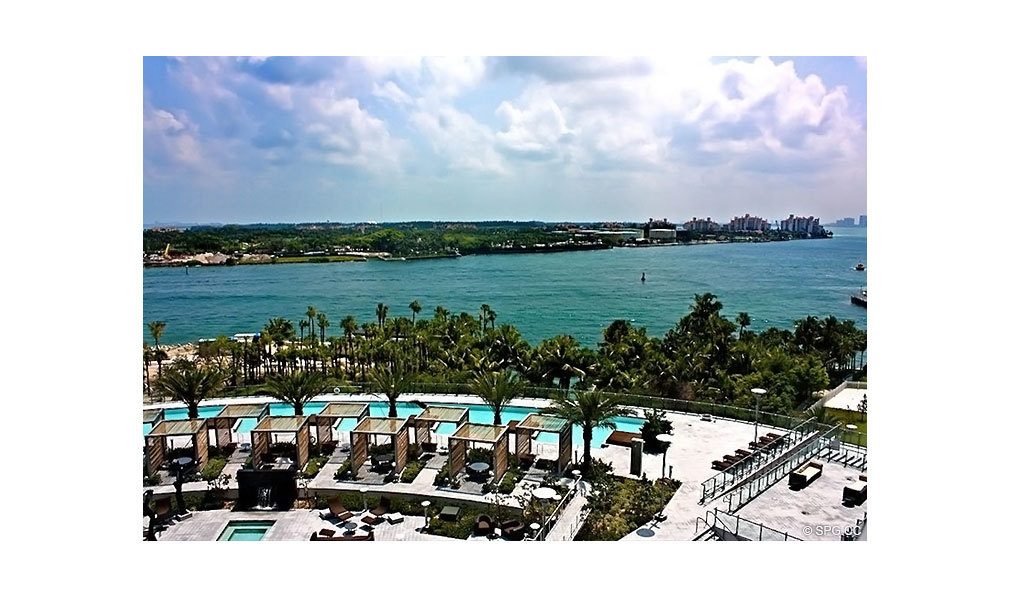 Pool and Water Views at Apogee South Beach, Luxury Waterfront Condominiums Located at 800 South Pointe Dr, Miami Beach, FL 33139