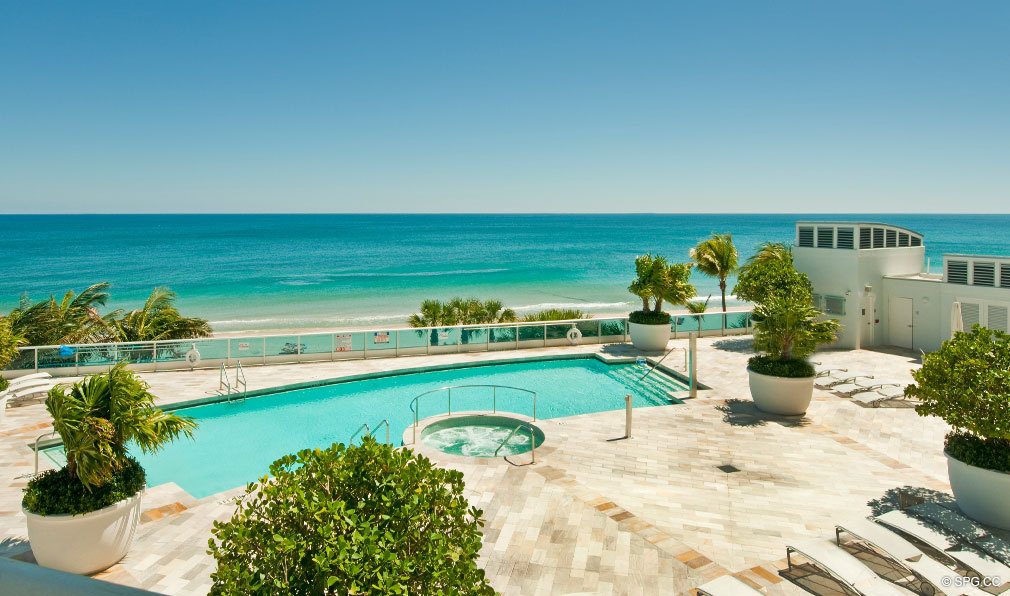 Pool Deck at Aquazul, Luxury Oceanfront Condominiums Located at 1600 South Ocean Boulevard, Lauderdale-by-the-Sea, FL 33062