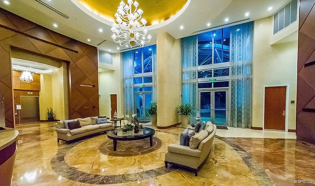 Beautiful Lobby at Aquazul, Luxury Oceanfront Condominiums Located at 1600 South Ocean Boulevard, Lauderdale-by-the-Sea, FL 33062