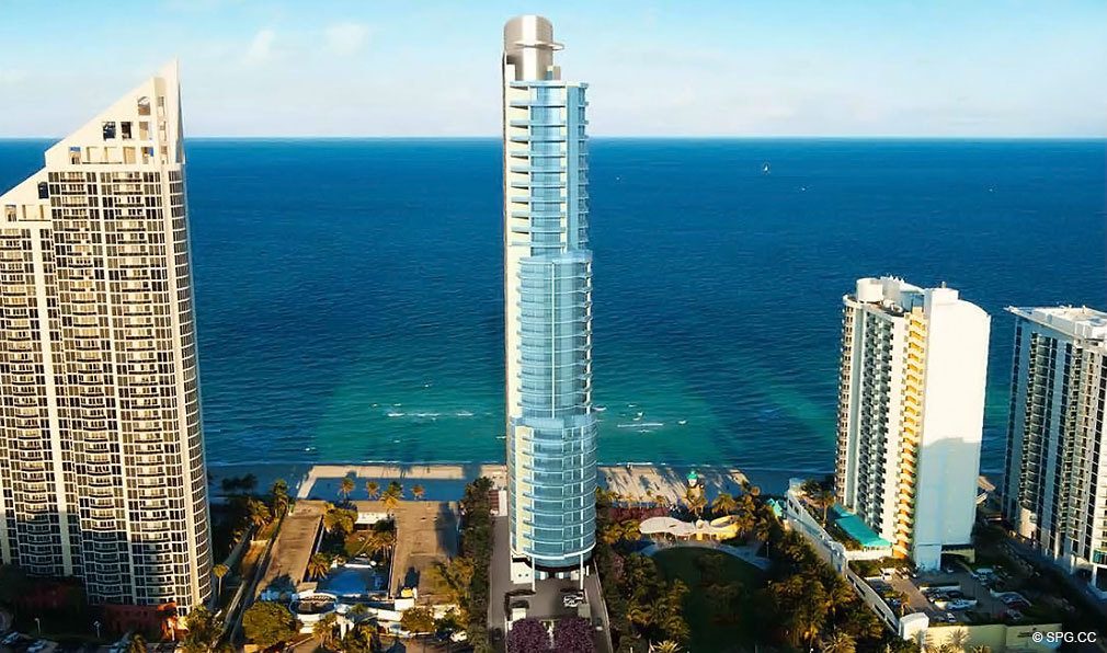 View of Chateau Beach Residences, Luxury Oceanfront Condominiums Located at 17475 Collins Ave, Sunny Isles Beach, FL 33160