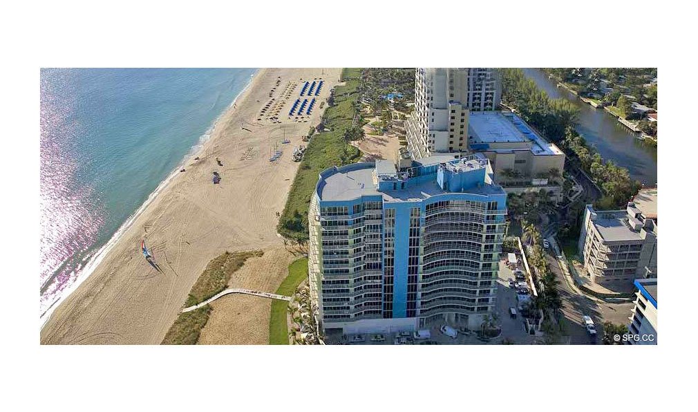 Aerial View of Coconut Grove Residences, Luxury Oceanfront Condominiums Located at 1200 Holiday Dr, Fort Lauderdale, FL 33316