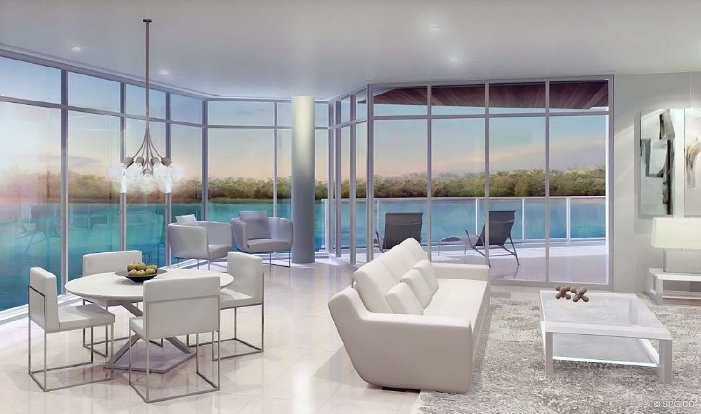 Living Area at Adagio on the Bay, Luxury Waterfront Condominiums Located at 1110 Seminole Drive, Fort Lauderdale, FL 33304