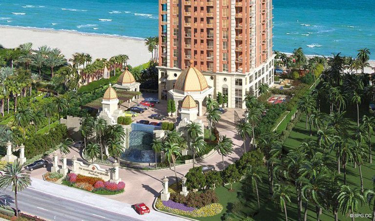 Entrance to Mansions at Acqualina, Luxury Oceanfront Condominiums Located at 17749 Collins Ave, Sunny Isles Beach, FL 33160