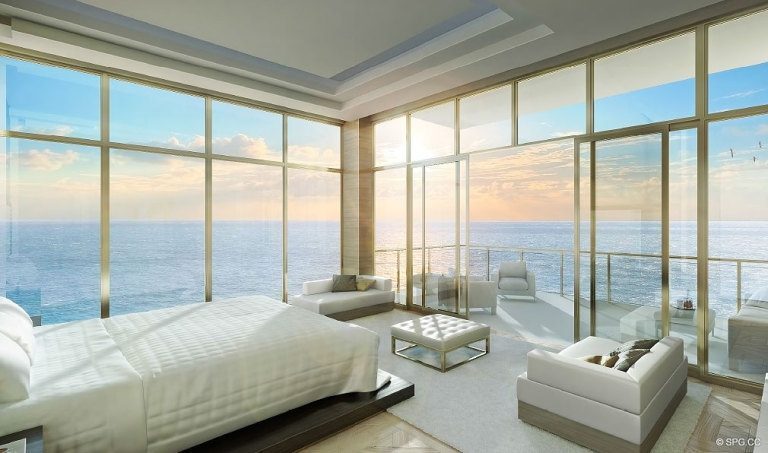 Mansions at Acqualina Bedroom, Luxury Oceanfront Condominiums Located at 17749 Collins Ave, Sunny Isles Beach, FL 33160