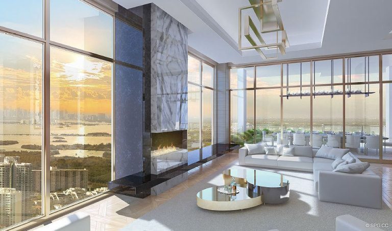 Living Room at Mansions at Acqualina, Luxury Oceanfront Condominiums Located at 17749 Collins Ave, Sunny Isles Beach, FL 33160