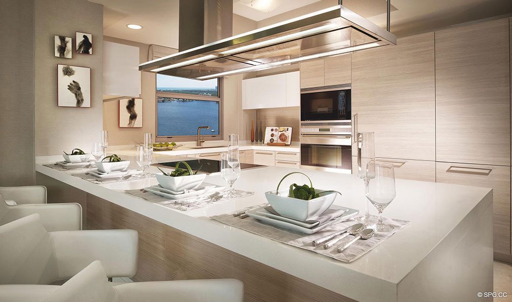 Kitchen at Marina Palms Yacht Club, Luxury Waterfront Condominiums Located at 17201 Biscayne Blvd, North Miami Beach, FL 33160