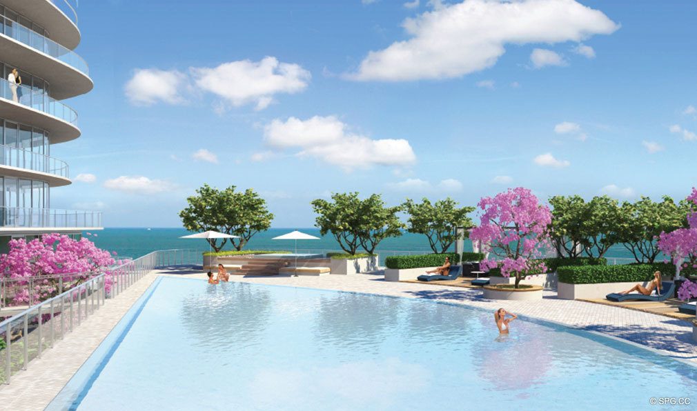 Pool Deck at One Ocean, Luxury Oceanfront Condominiums Located at 91 Collins Ave, Miami Beach, FL 33139