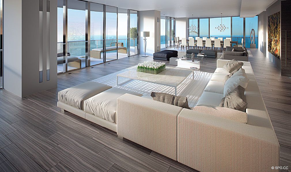 Regalia Living Room, Luxury Oceanfront Condominiums Located at 19505 Collins Ave, Sunny Isles Beach, FL 33160