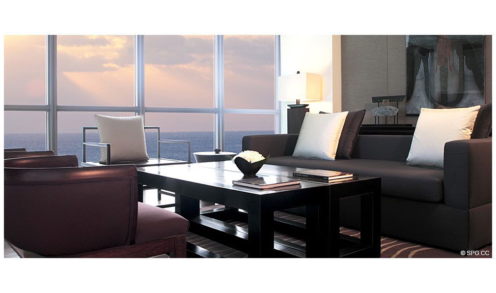 Setai Living Room, Luxury Oceanfront Condominiums Located at 101 20th St, Miami Beach, FL 33139