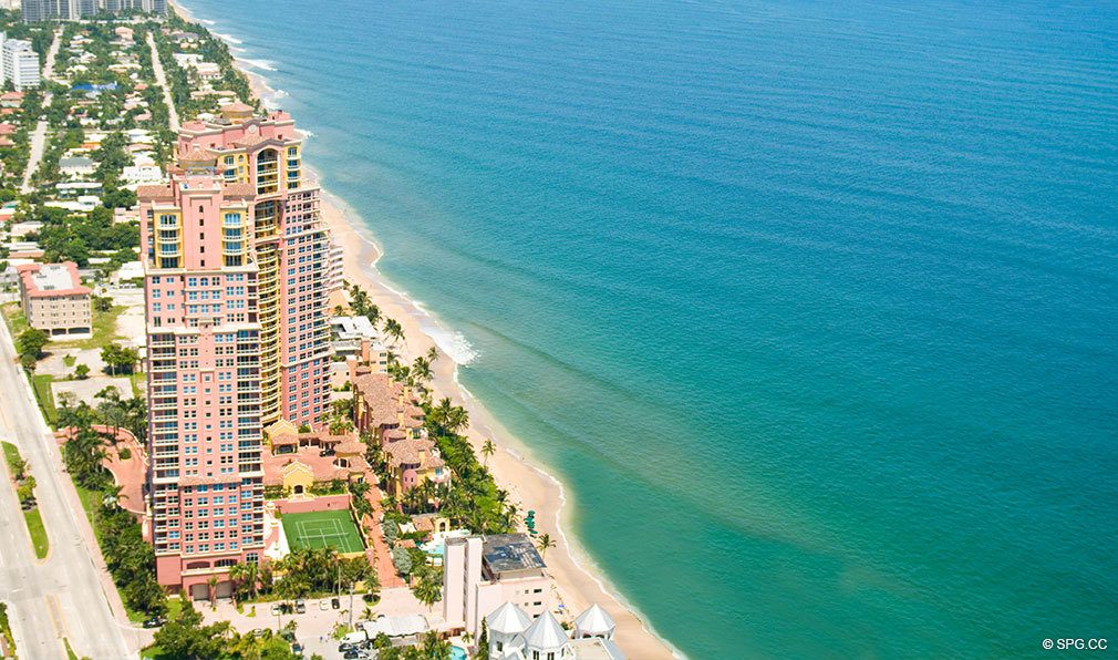 Aerial View of Palms, Luxury Oceanfront Condos Located at 2100-2110 N Ocean Blvd, Ft Lauderdale, FL 33305