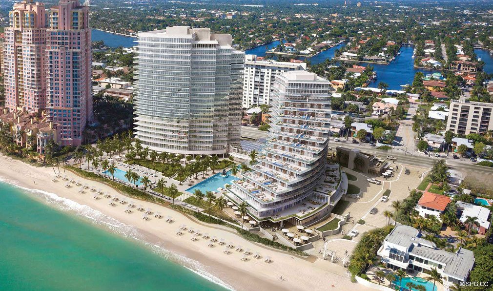New Construction Aerial Rendering for Auberge Beach Residences, Luxury Oceanfront Condos in Ft Lauderdale