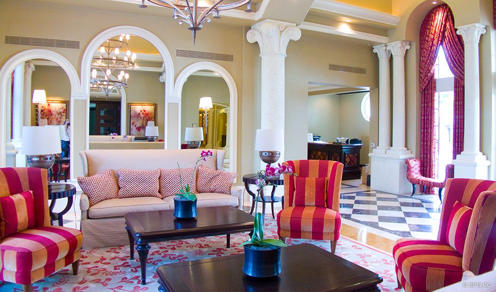 Elegant Lobby at Bellaria, Luxury Oceanfront Condominiums Located at 3000 South Ocean Blvd, Palm Beach, FL 33480