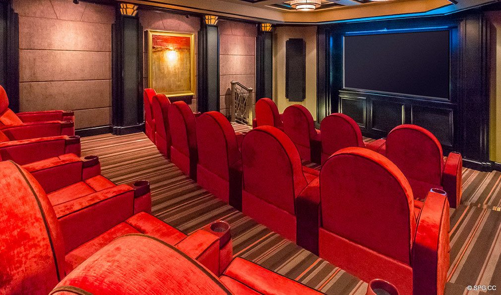 Screening Room at Bellaria, Luxury Oceanfront Condominiums Located at 3000 South Ocean Blvd, Palm Beach, FL 33480